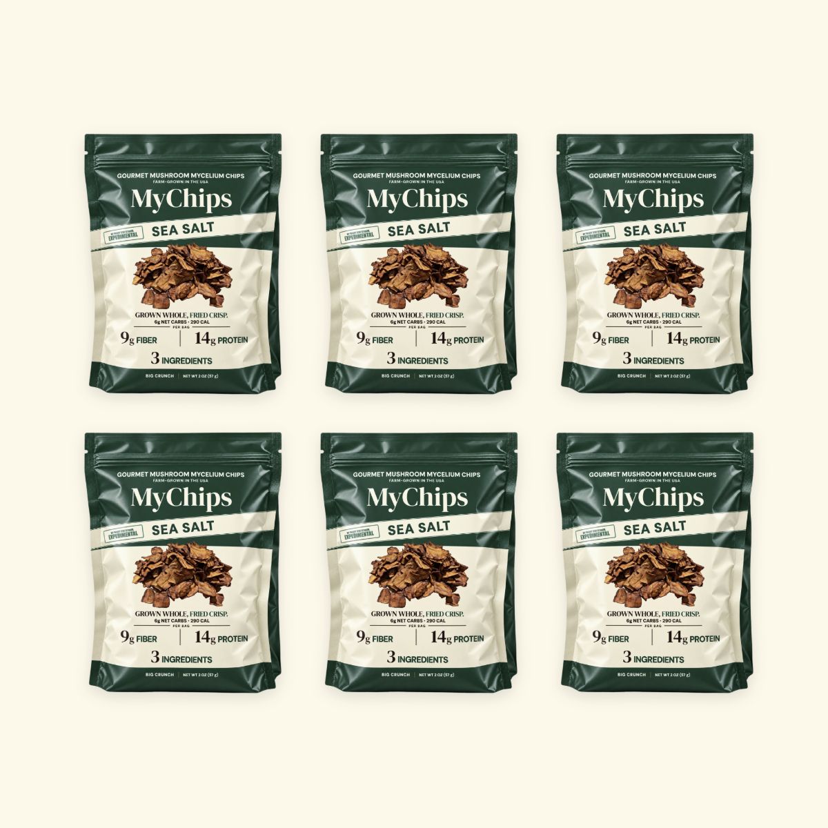 Six filled Sea Salt two-ounce pouches. Big Box contains twelve ounces total.